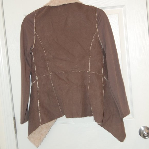 Favluv Fashion Women's Beige W/ Shearling Like Collar & Lining Open Coat Size S - Picture 5 of 11